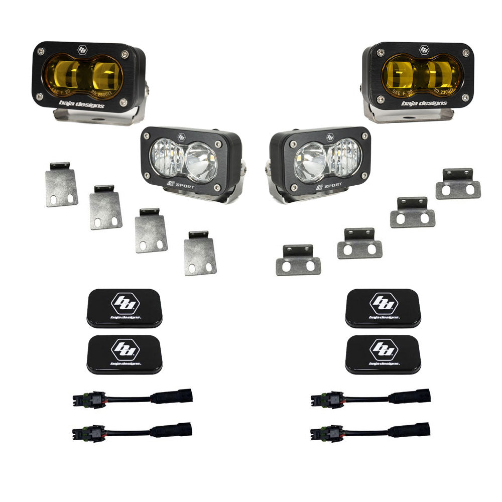 Baja Designs S2 SAE Amber/S2 Sport Fog Pocket Kits - Ford '21-26 F-150 Raptor, '23-26 Bronco Raptor, '24-26 F-150 Raptor 37/R by Baja Designs