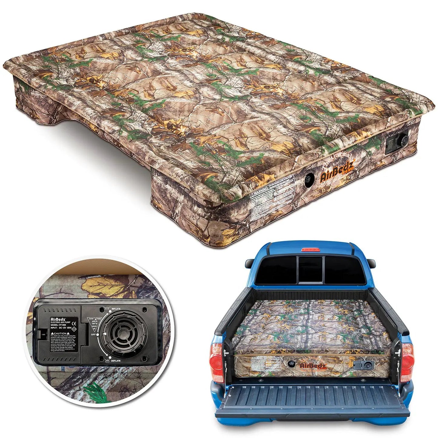 AirBedz CAMO by Pittman Outdoors - PPI 404 Full Size 5.5'-5.8' Short Bed with Built-in Rechargeable Battery Air Pump - The Original Truck Bed Air Mattress INCLUDES TAILGATE EXTENSION AIR MATTRESS by AirBedz