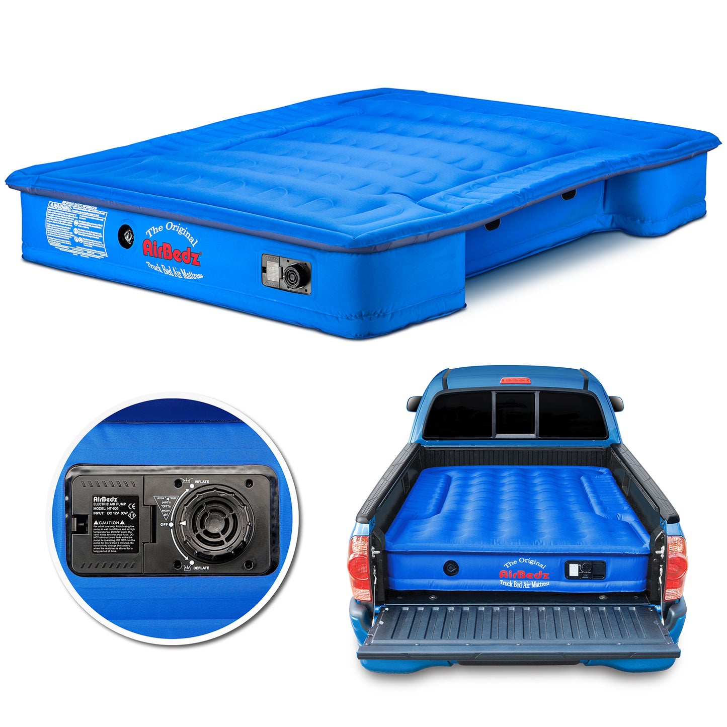 Airbedz by Pittman Outdoors Mid-Size 6.0' - 6.5’ Truck Bed Air Mattress with Built in Pump and Rechargeable Battery, Blue