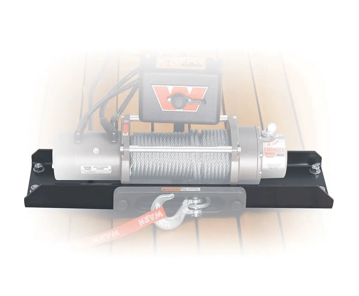 Warn Universal winch mounting plate for use with WARN mid-frame winches (ZEON, VR EVO, M8, XD9, etc.); Fixed Mount; Powder Coated; Black. Includes mounting hardware. by Warn