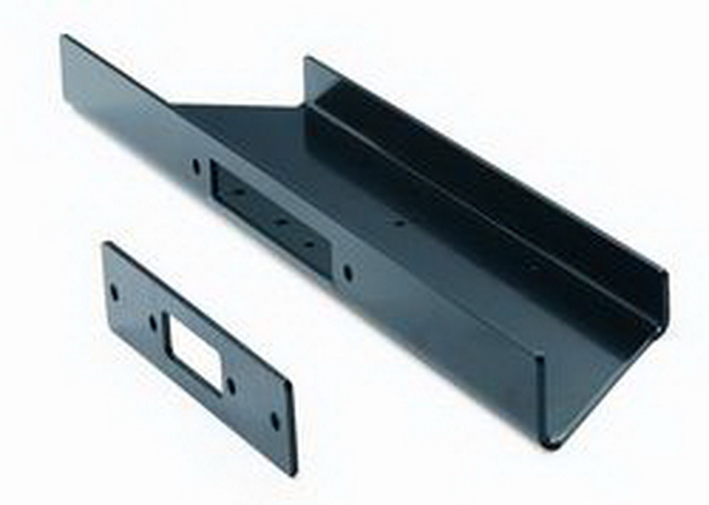 Warn Universal winch mounting plate for use with WARN mid-frame winches (ZEON, VR EVO, M8, XD9, etc.); Plate is cut at angle to match the tonge of most trailers. Fixed Mount; Powder Coated; Black. Includes mounting hardware.