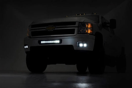 Rough Country LED Light Kit | Fog Mount | 2" Black Pair | Amber DRL | Chevy Silverado 2500 HD/3500 HD (11-14) by Rough Country