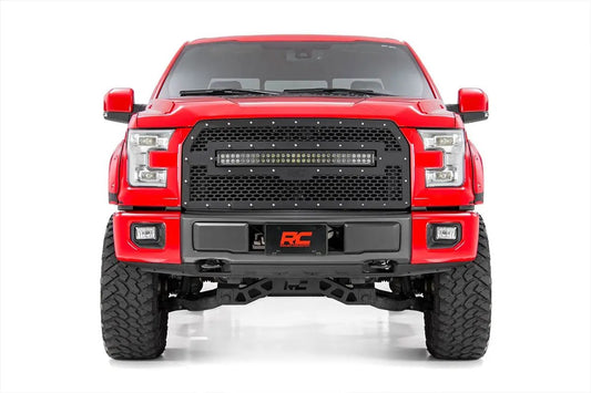 Rough Country Mesh Grille | 30" Dual Row LED | Black | Ford F-150 2WD/4WD (2015-2017) by Rough Country