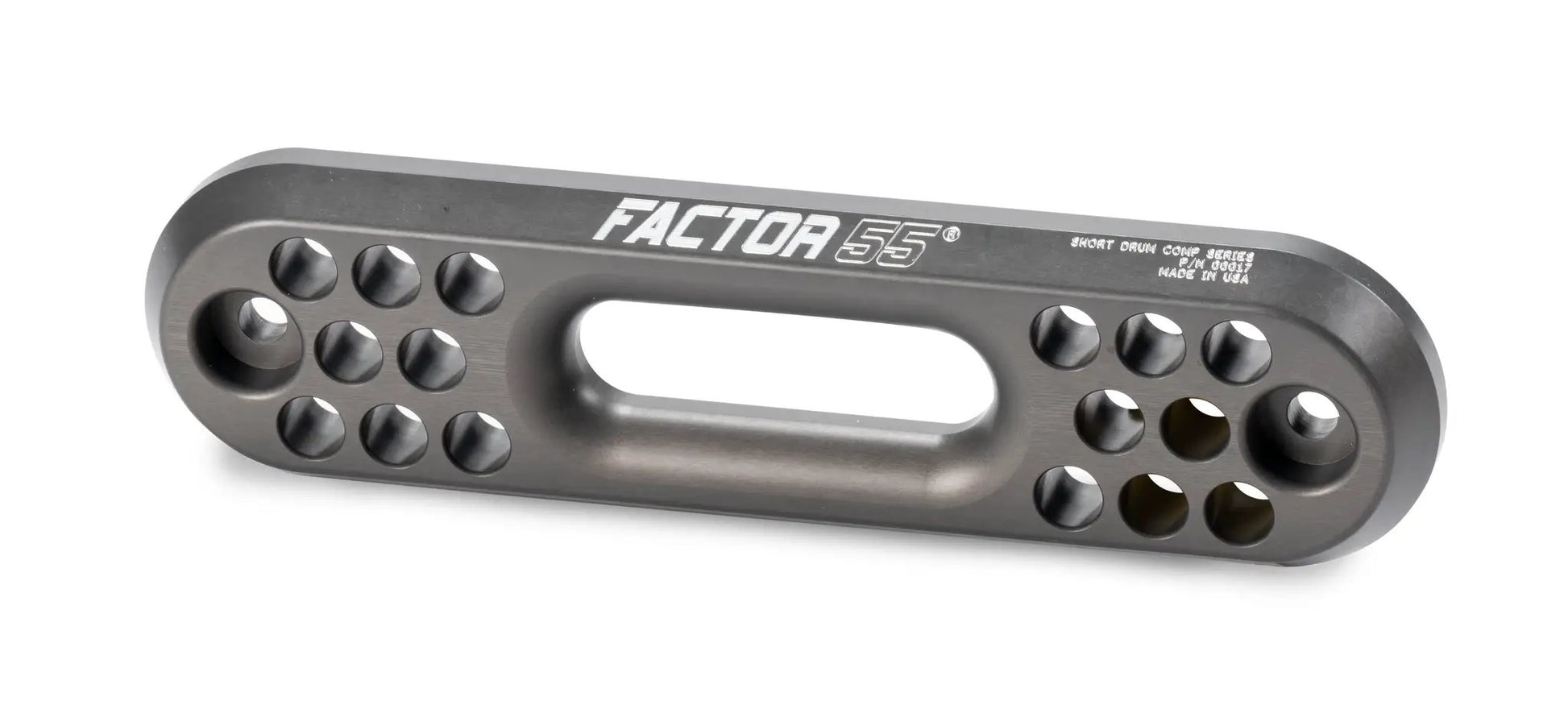 Factor 55 The Short Drum Competition Hawse Fairlead is machined from 1 in thick 6000 series aluminum with a large outer fillet radius for the synthetic rope to slide against and a large opening to allow ?? tube thimbles to pass through by Factor 55