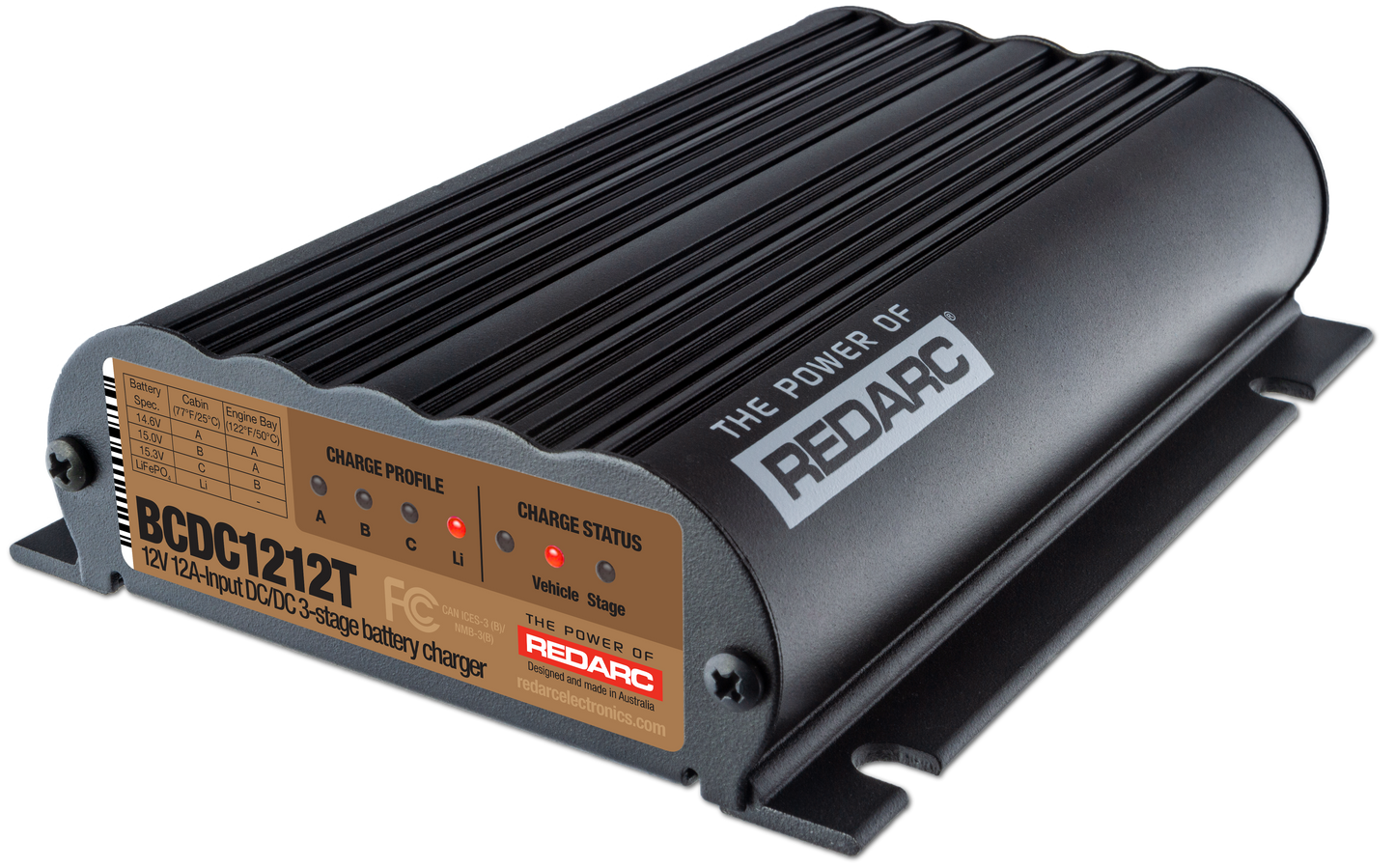 REDARC It operates in a 12- or 24-volt vehicle and is 12 Amp input current limited to charge your secondary battery banks to 100% state of charge while on the move.