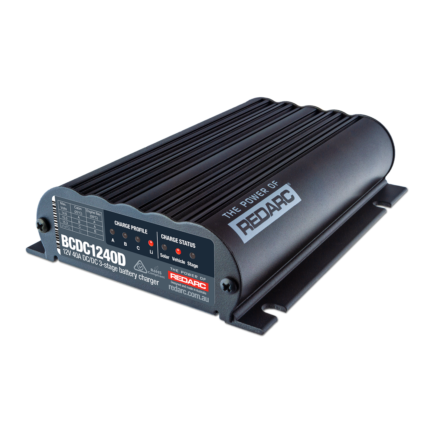 REDARC This DC-DC battery charger with solar input has been proven to work in all types of terrains, including deep water crossings, and stands up against extreme heat (up to 176 deg F)