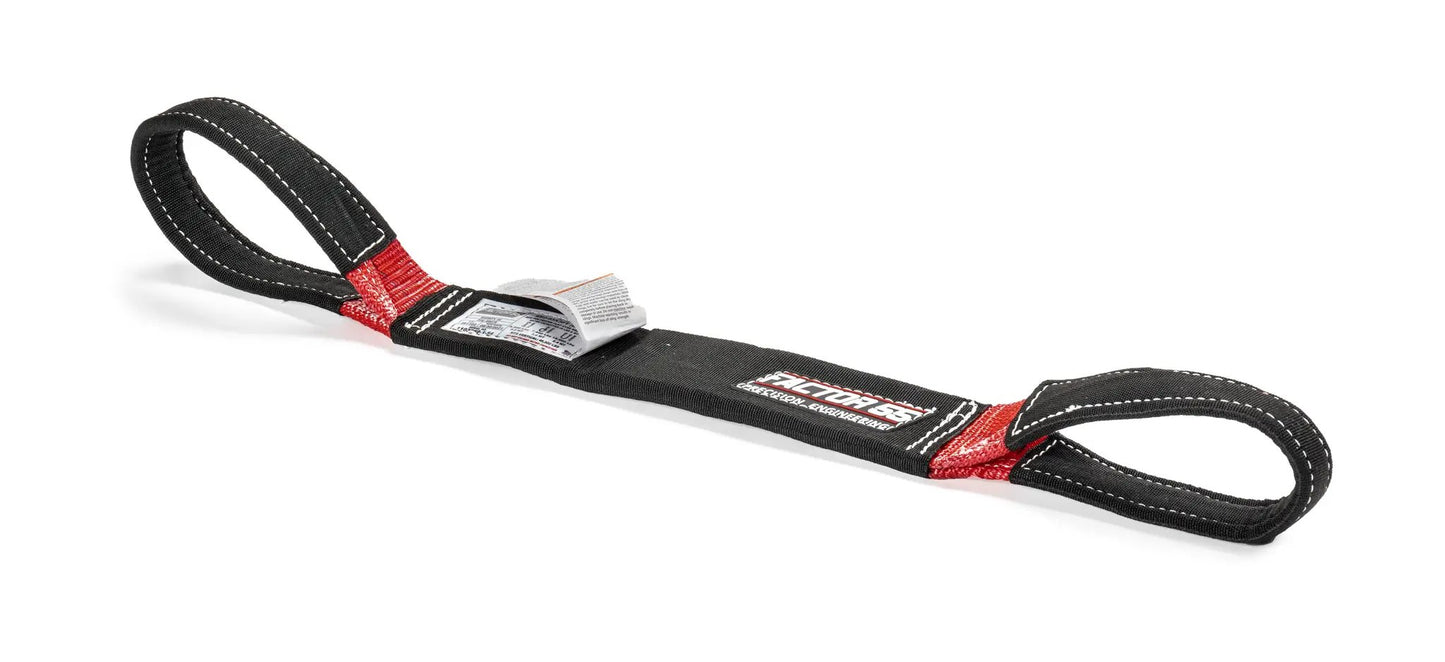 Factor 55 The Shorty Strap III Shorty Straps is 3 feet x 3 feet, and this is reduced to only 1.5 feet long when used in the common basket configuration. by Factor 55