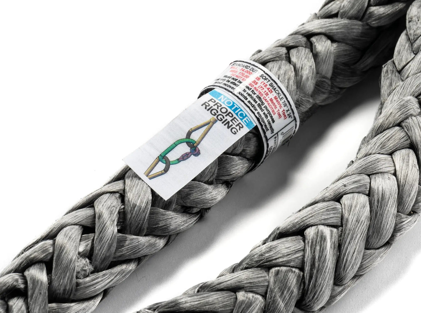 Factor 55 7/8" x 24" Standard Duty soft shackle is constructed of UHMWPE 12 strand rope similar in construction to synthetic winch lines. WLL and minimum breaking strengths clearly marked. by Factor 55