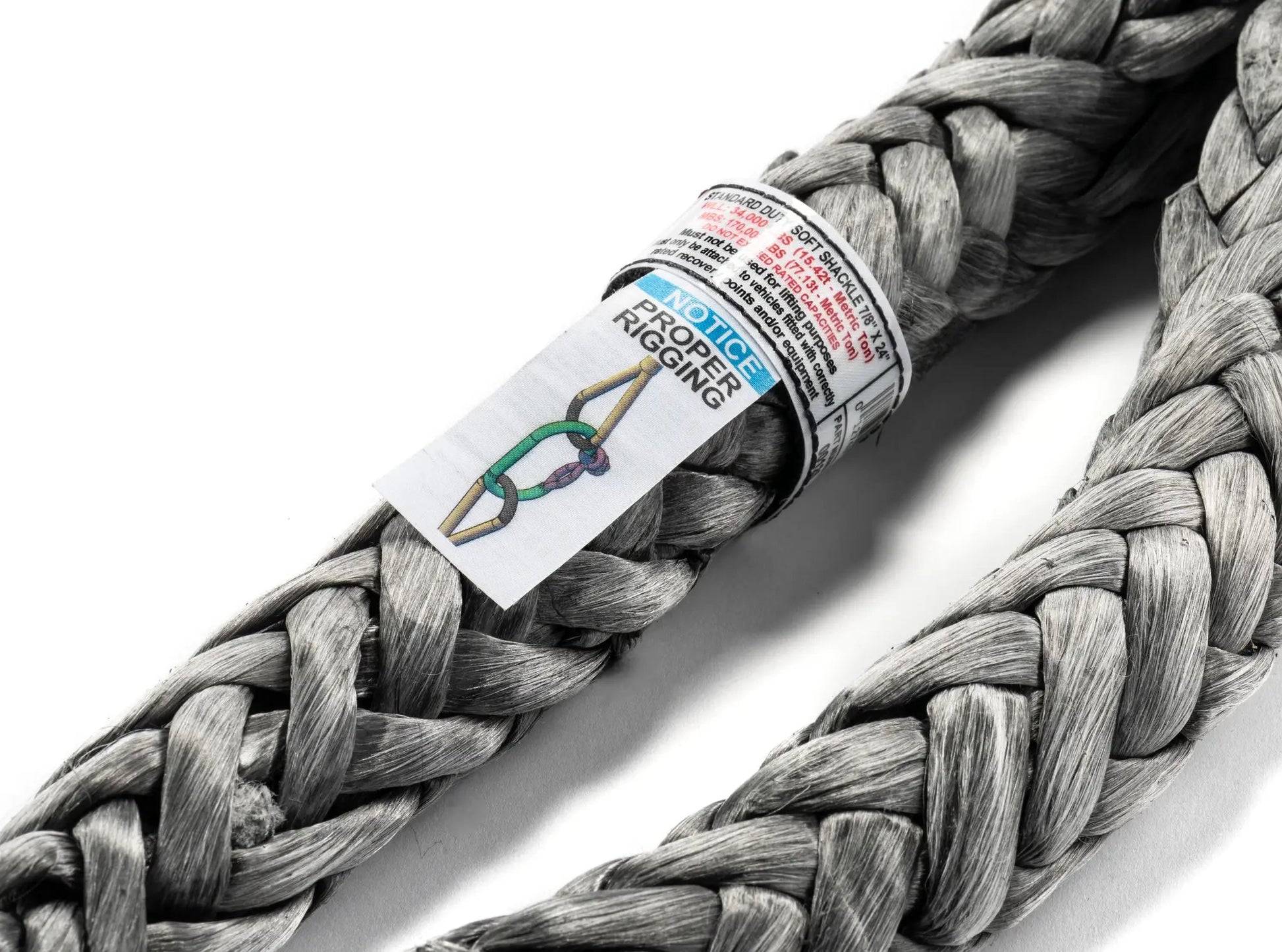 Factor 55 7/8" x 24" Standard Duty soft shackle is constructed of UHMWPE 12 strand rope similar in construction to synthetic winch lines. WLL and minimum breaking strengths clearly marked. by Factor 55