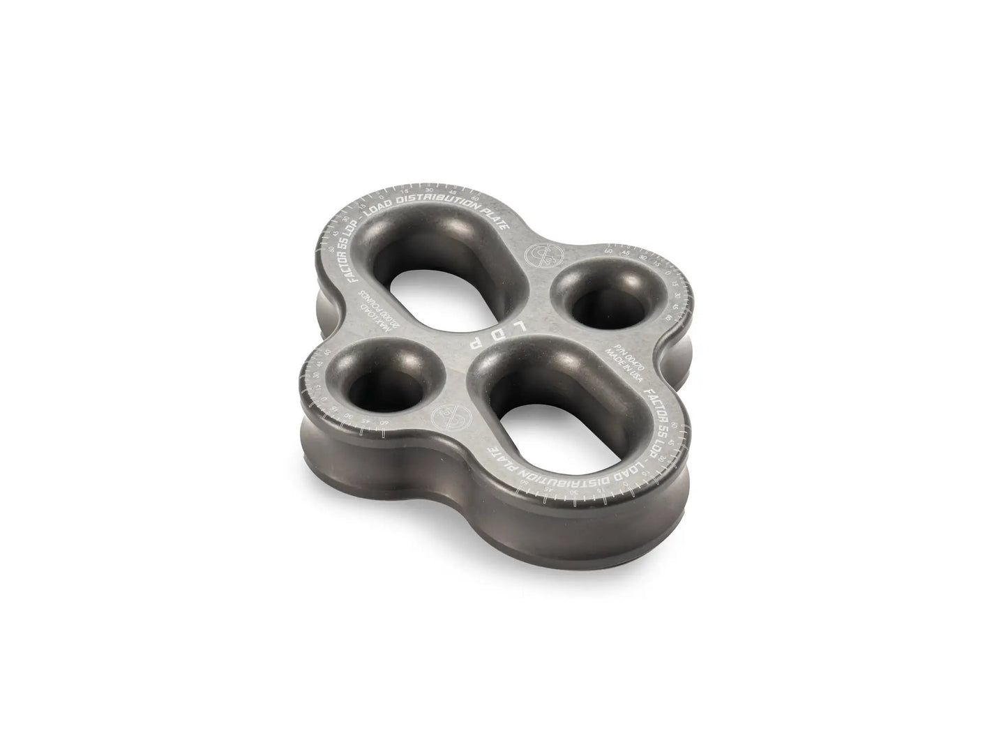 Factor 55 The Load Distribution Plate, LDP is a rigging plate designed for distribution of multiple loads and directions. Self-aligning shackle pin holes fit common ? shackles. Pear shaped holes permit ? and 7/8 shackle bodies to pass through. by Factor 55