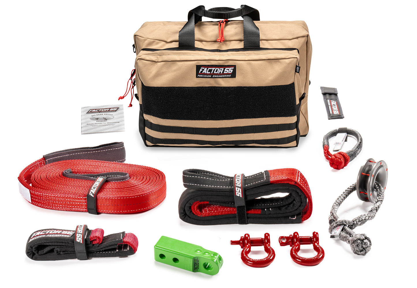Factor 55 Sawtooth Vehicle Recovery Kit ? This is our medium size kit for winch recovery and towing  operations with green HitchLink 2.0 and Large Bag