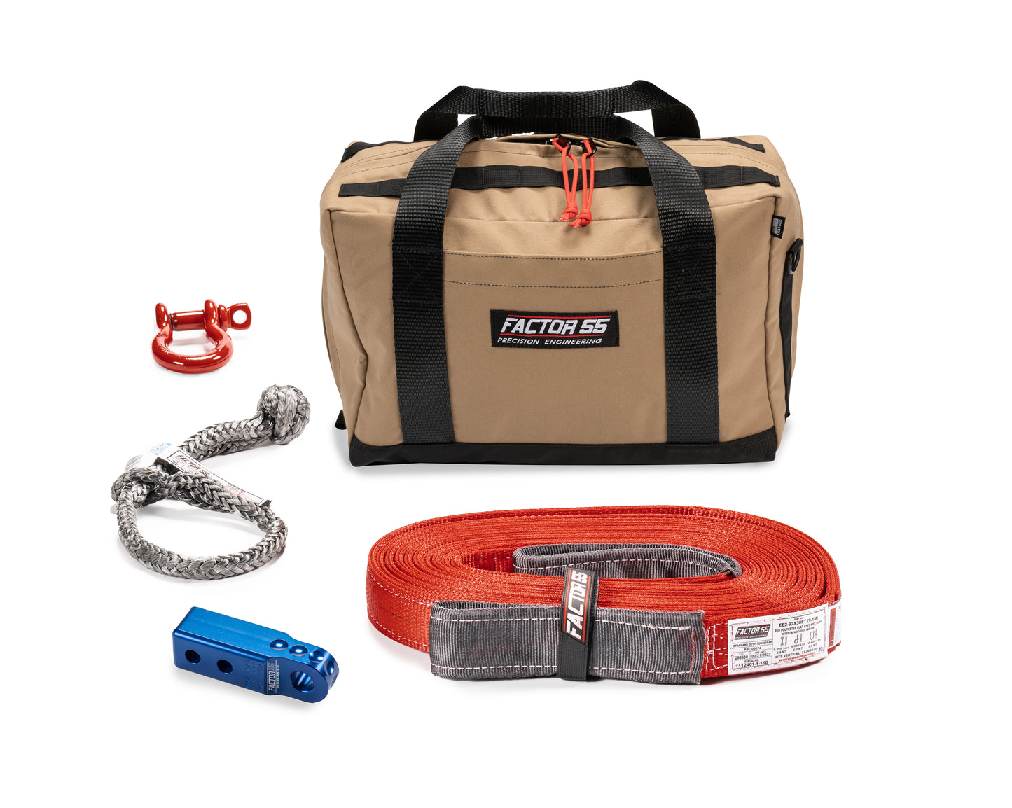Factor 55 Owyhee Vehicle Recovery Kit ? Small size kit for towing and recovery operations with blue HitchLink 2.0 and Medium Bag