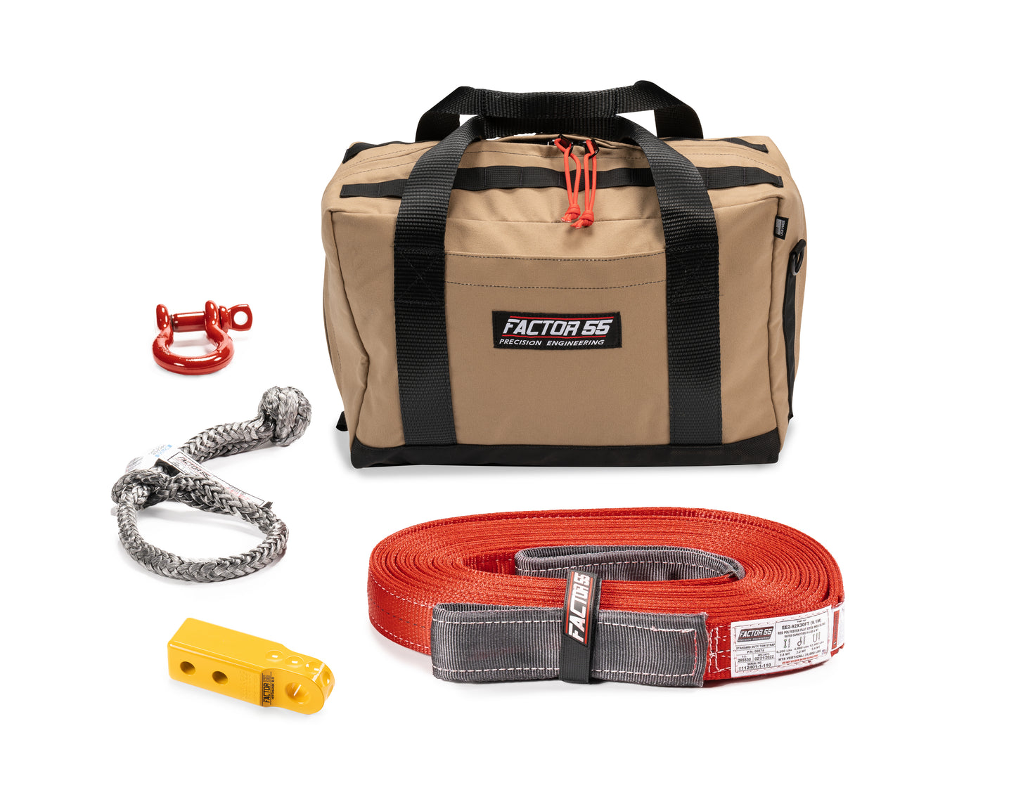 Factor 55 Owyhee Vehicle Recovery Kit ? Small size kit for towing and recovery operations with yellow HitchLink 2.0 and Medium Bag