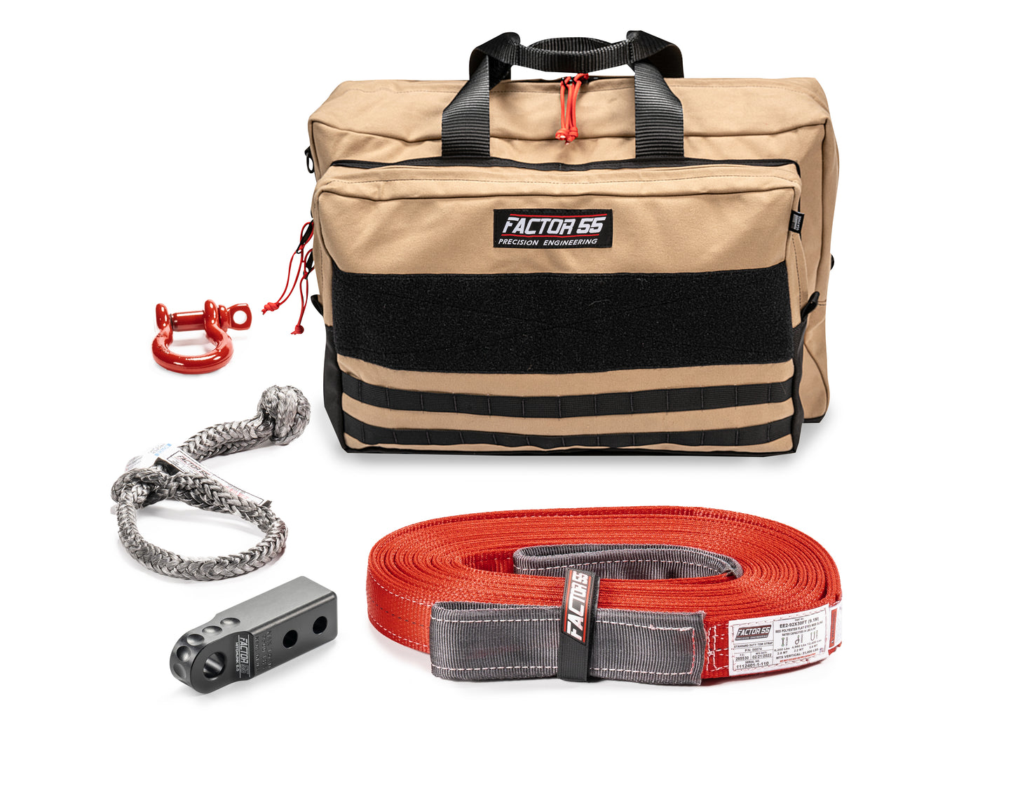 Factor 55 Owyhee Vehicle Recovery Kit ? Small size kit for towing and recovery operations with black HitchLink 2.0 and Large Bag
