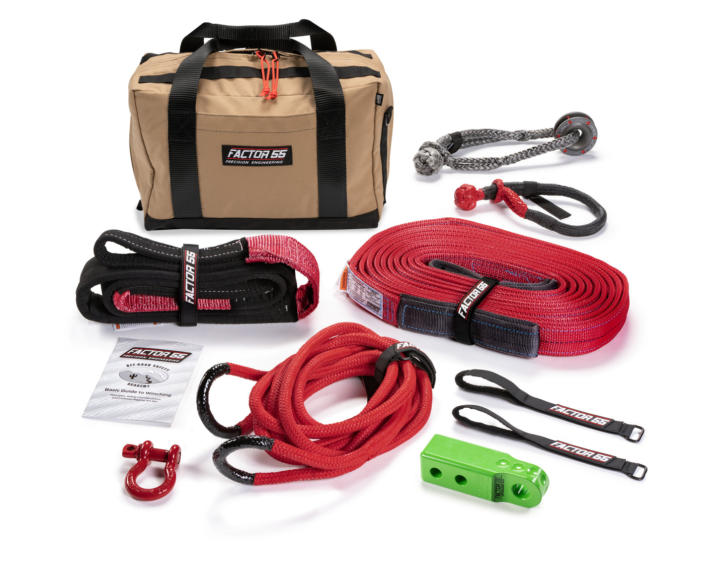 Factor 55 The Hemingway recovery gear kit is our largest and most full-featured UTV-specific kit. It has everything needed for UTV recovery all in one package with a green HitchLink 2.0 and Medium Bag