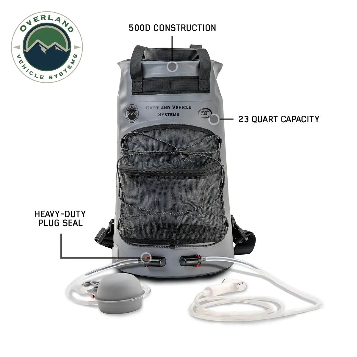 OVS Portable Camp Shower 23 QT, Foot Pump, Knozzle & Accessories by OVS