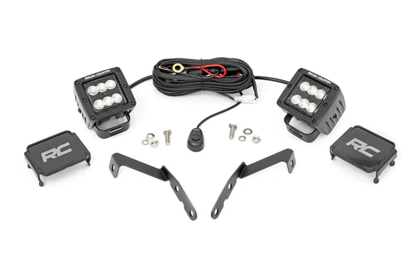Rough Country LED Light Kit | Ditch Mount | 2" Black Pair | Flood | Chevy 1500 & Chevy/GMC 2500HD/3500HD (07-14) by Rough Country