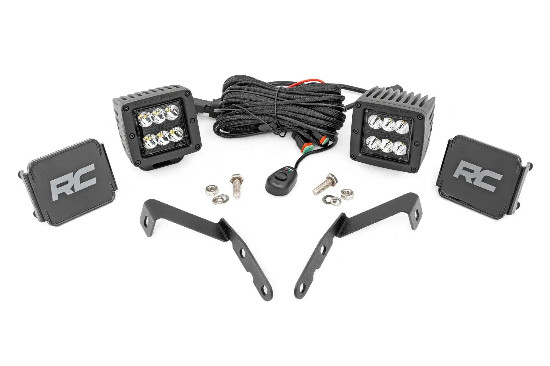 Rough Country LED Light Kit | Ditch Mount | 2" Black Pair | Spot | Chevy 1500 & Chevy/GMC 2500HD/3500HD (07-14) by Rough Country