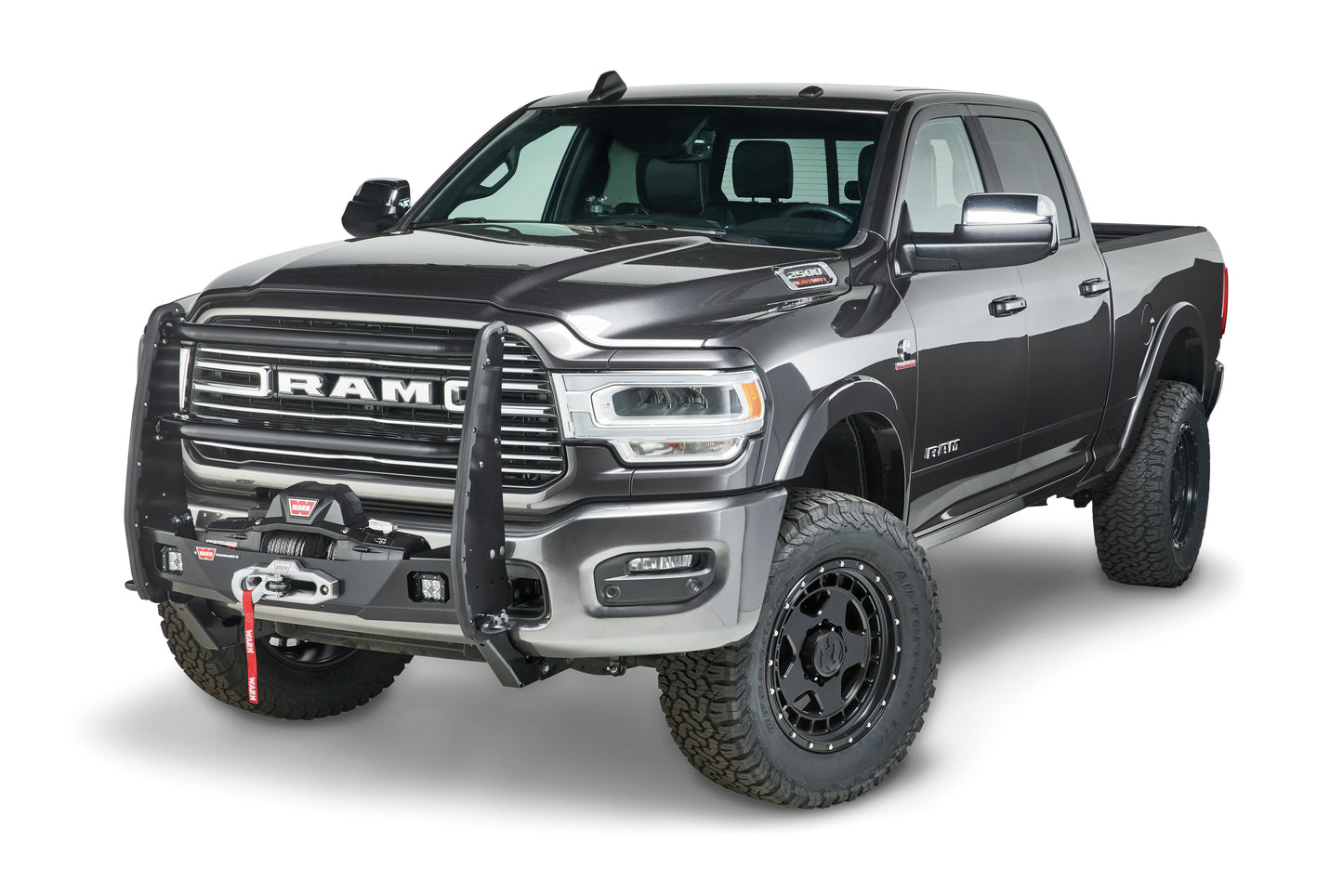 Warn Bolt-on center only grille guard bundle for Trans4mer mounting system. Welded tabs allow for mounting of lights and offers increased protection for the OE bumper, winch, and vehicle grille.