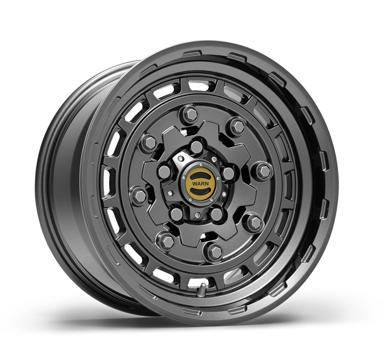 WARN EPIC Jackhammer wheel in gunmetal; 17x8.5 diameter, 5x5 (5x127) bolt pattern, 0 offset perfect for Jeep Wrangler JK, JL, and JT fitments
