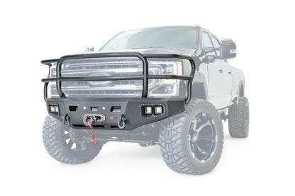 WARN Ascent HD front bumper for Ford F250/350 featuring a full grille guard and integrated winch mount that will accept large or mid-frame winches up to 18,000 lbs in capacity.
