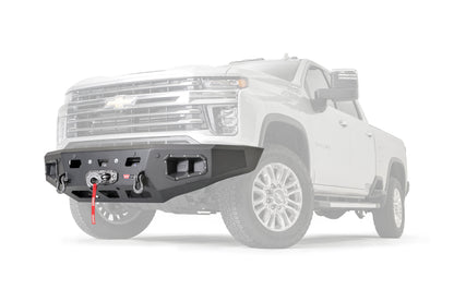 WARN Ascent HD front bumper for CHEVY 2500/3500 with integrated winch mount that will accept large or mid-frame winches up to 18,000 lbs in capacity.