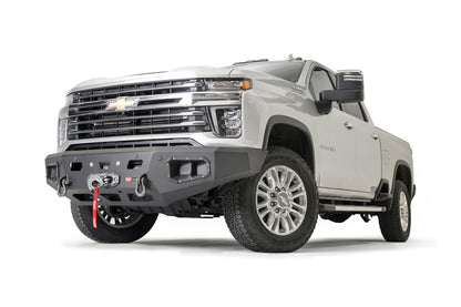 WARN Ascent HD front bumper for CHEVY 2500/3500 with integrated winch mount that will accept large or mid-frame winches up to 18,000 lbs in capacity.