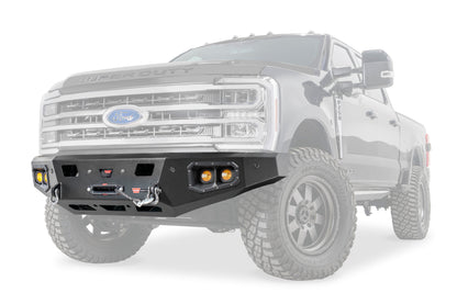 WARN Ascent HD front bumper for Ford F250-F600 with integrated winch mount that will accept large or mid-frame winches up to 18,000 lbs in capacity.