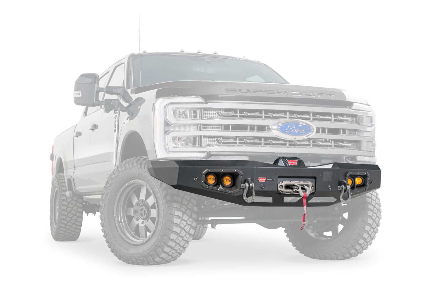 Warn Ascent Front Bumper for Ford Super Duty featuring an integral winch mount for WARN mid-frame winches