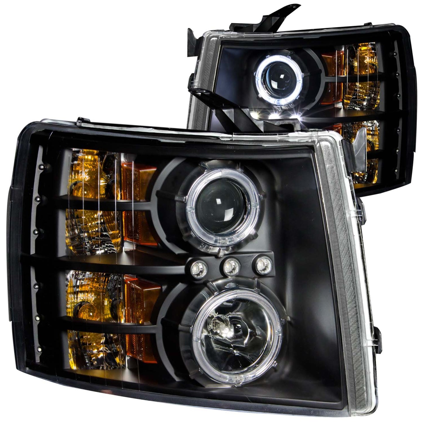ANZO USA Projector Headlight Set w/Halo - Clear Lens - Black Housing - Pair - CCFL