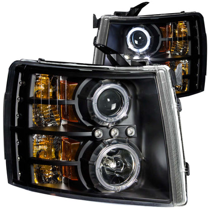 ANZO USA Projector Headlight Set w/Halo - Clear Lens - Black Housing - Pair - CCFL