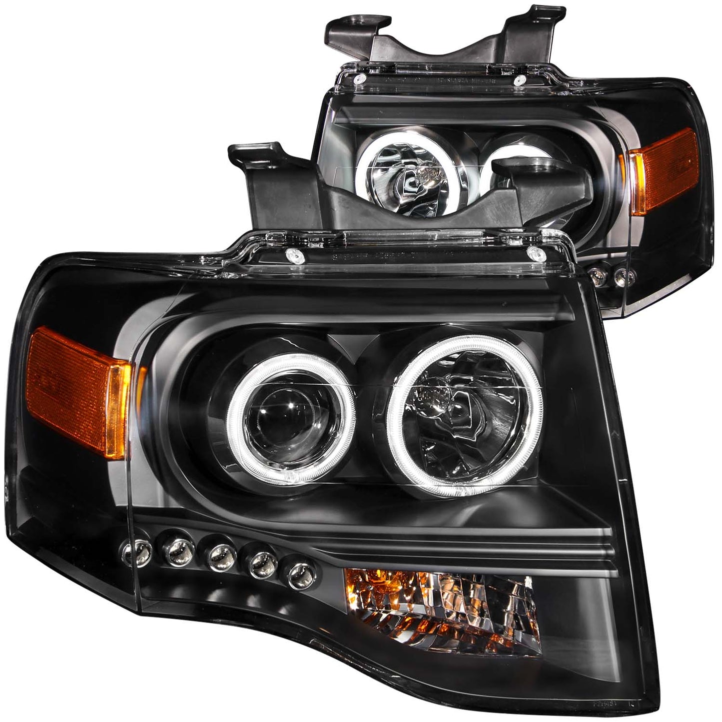 ANZO USA Projector Headlight Set w/Halo - Clear Lens - Black Housing - Pair - CCFL