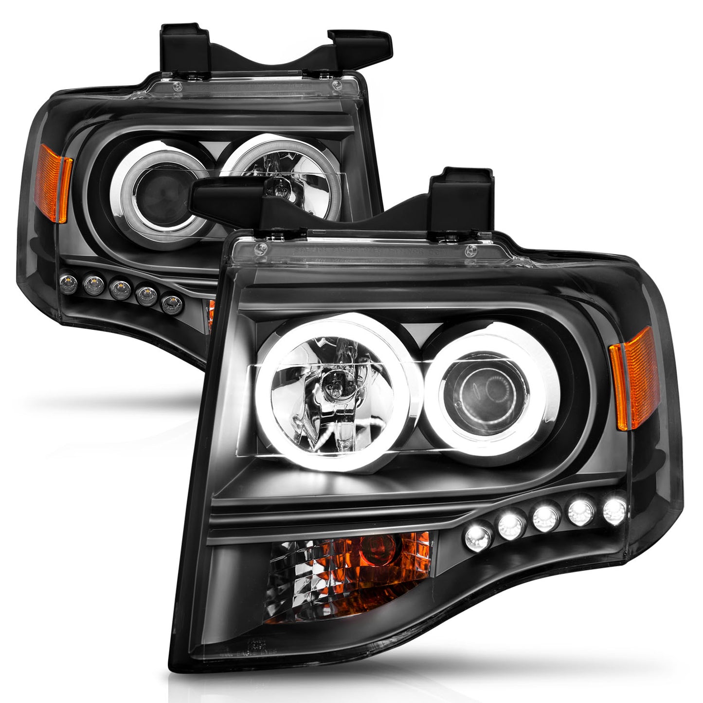 ANZO USA Projector Headlight Set w/Halo - Clear Lens - Black Housing - Pair - CCFL