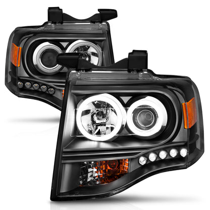 ANZO USA Projector Headlight Set w/Halo - Clear Lens - Black Housing - Pair - CCFL