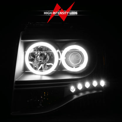 ANZO USA Projector Headlight Set w/Halo - Clear Lens - Black Housing - Pair - CCFL
