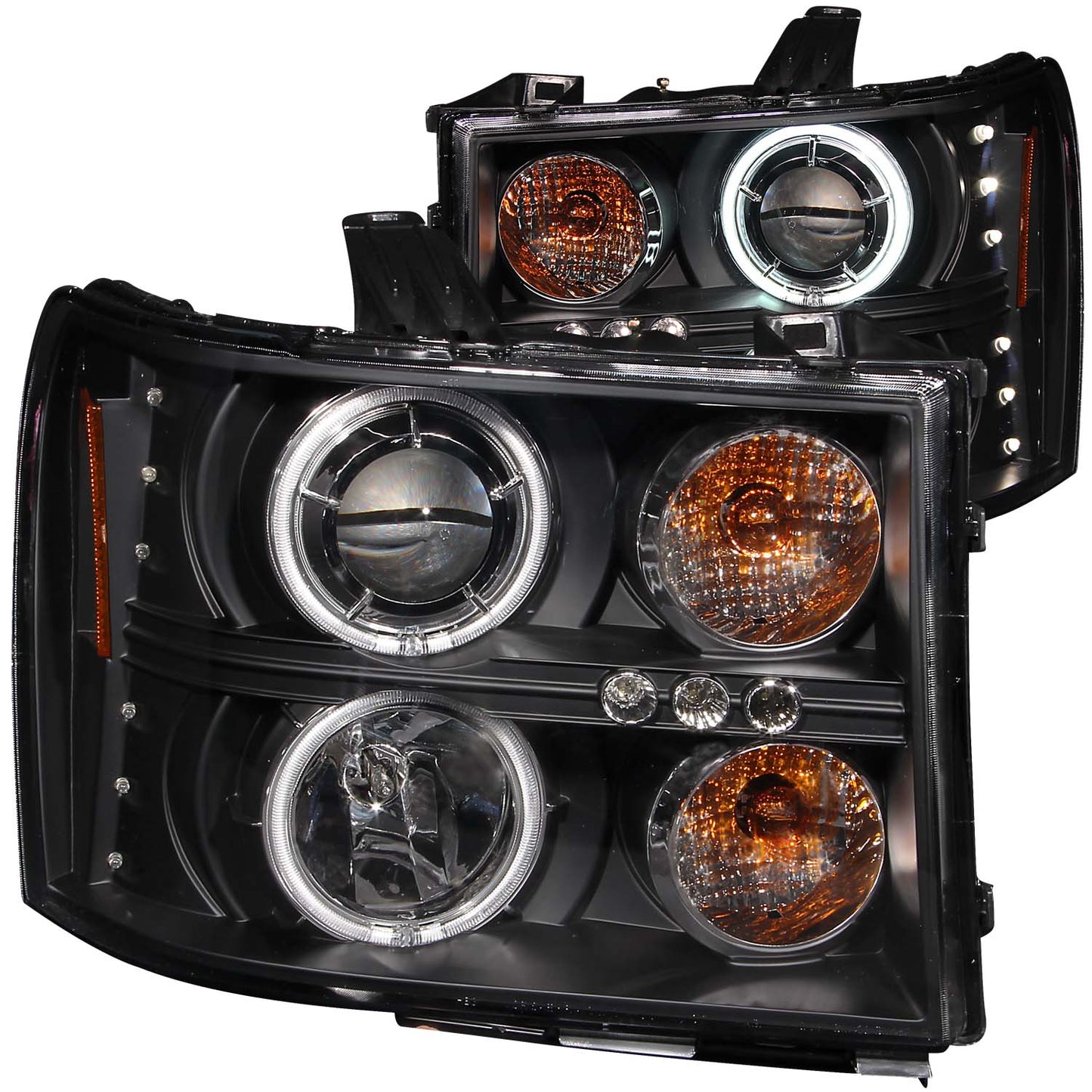 ANZO USA Projector Headlight Set w/Halo - Clear Lens - Black Housing - Pair - CCFL