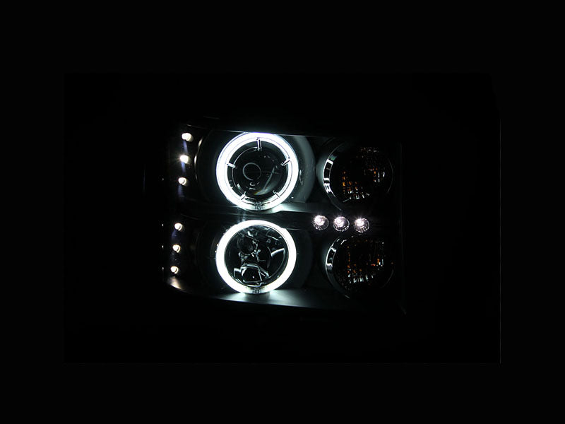 ANZO USA Projector Headlight Set w/Halo - Clear Lens - Black Housing - Pair - CCFL