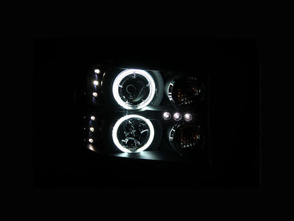 ANZO USA Projector Headlight Set w/Halo - Clear Lens - Black Housing - Pair - CCFL