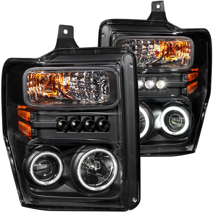 ANZO USA Projector Headlight Set w/Halo - Clear Lens - Black Housing - Pair - CCFL