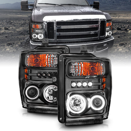 ANZO USA Projector Headlight Set w/Halo - Clear Lens - Black Housing - Pair - CCFL