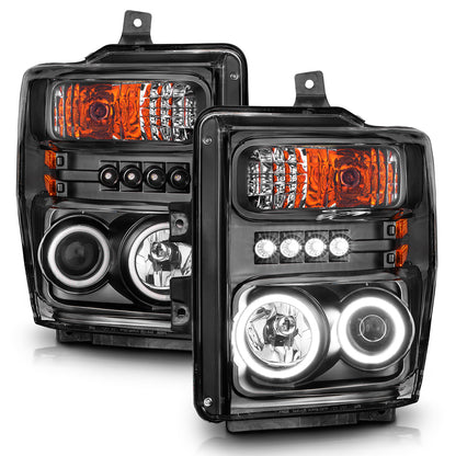 ANZO USA Projector Headlight Set w/Halo - Clear Lens - Black Housing - Pair - CCFL