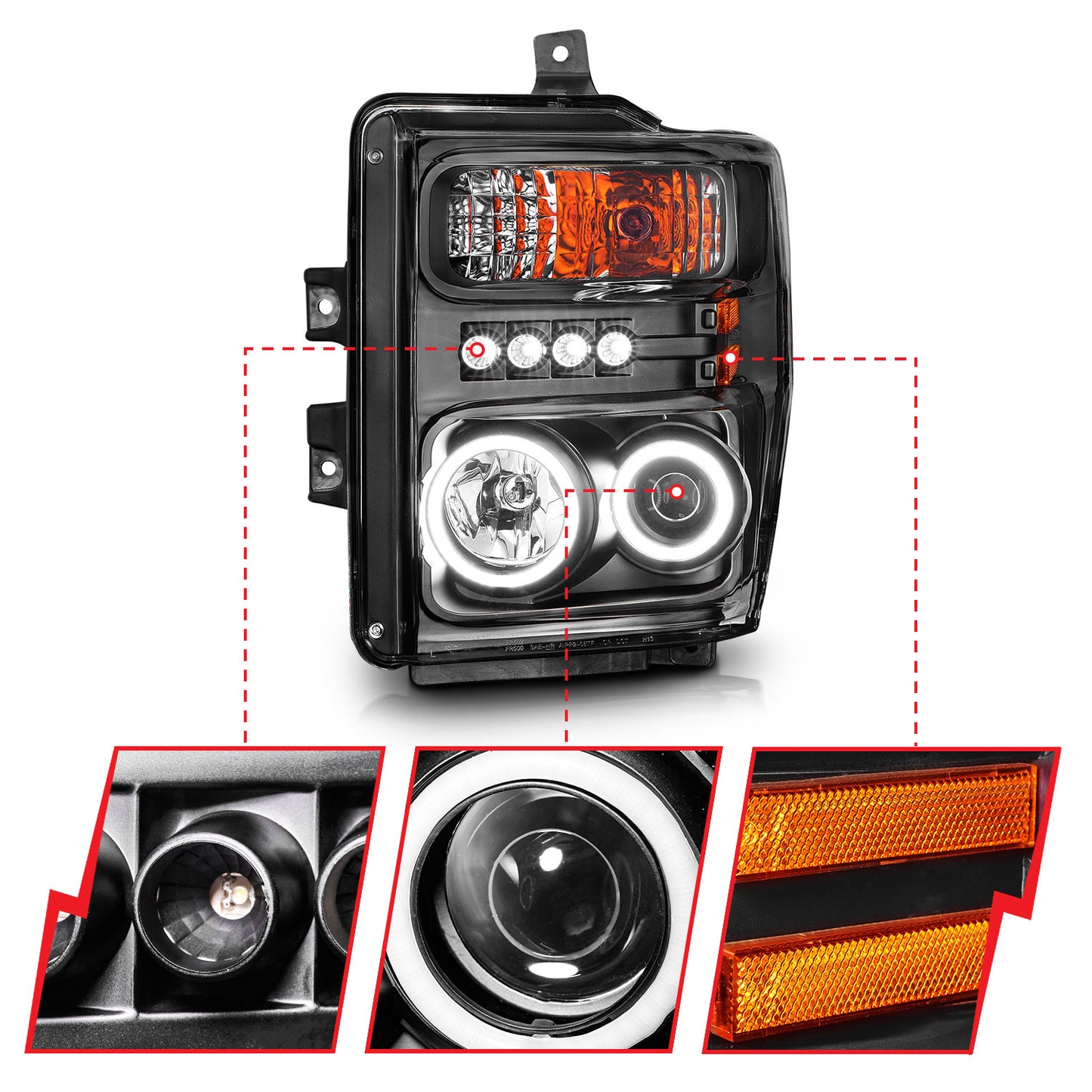 ANZO USA Projector Headlight Set w/Halo - Clear Lens - Black Housing - Pair - CCFL