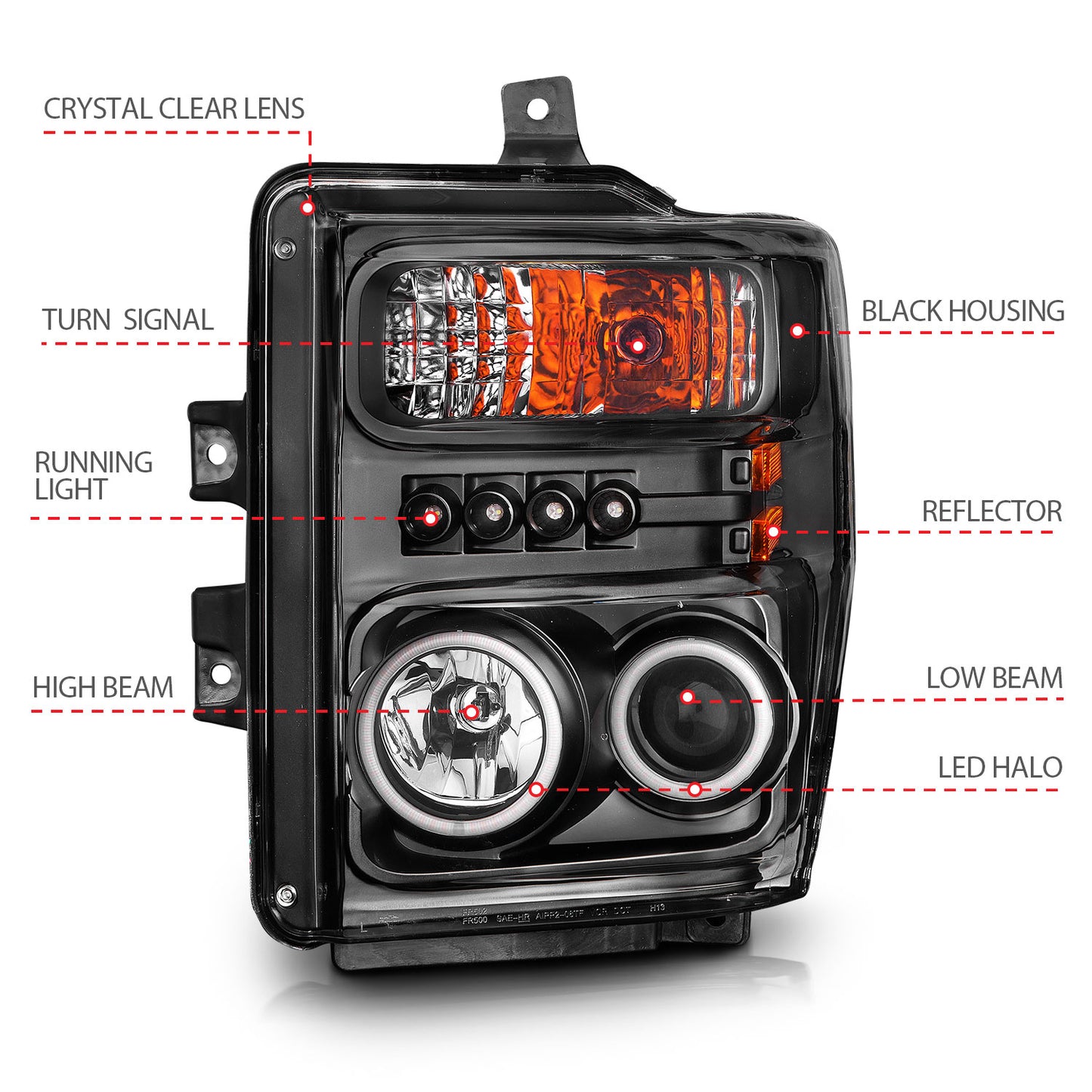 ANZO USA Projector Headlight Set w/Halo - Clear Lens - Black Housing - Pair - CCFL