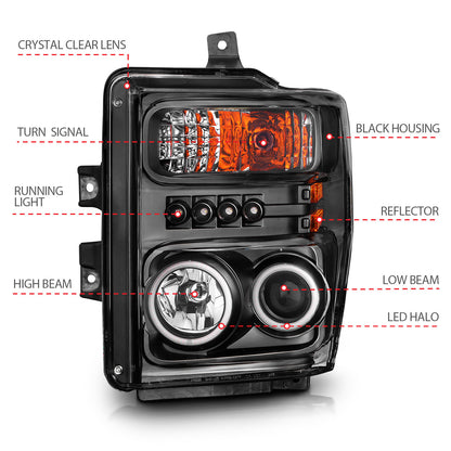 ANZO USA Projector Headlight Set w/Halo - Clear Lens - Black Housing - Pair - CCFL