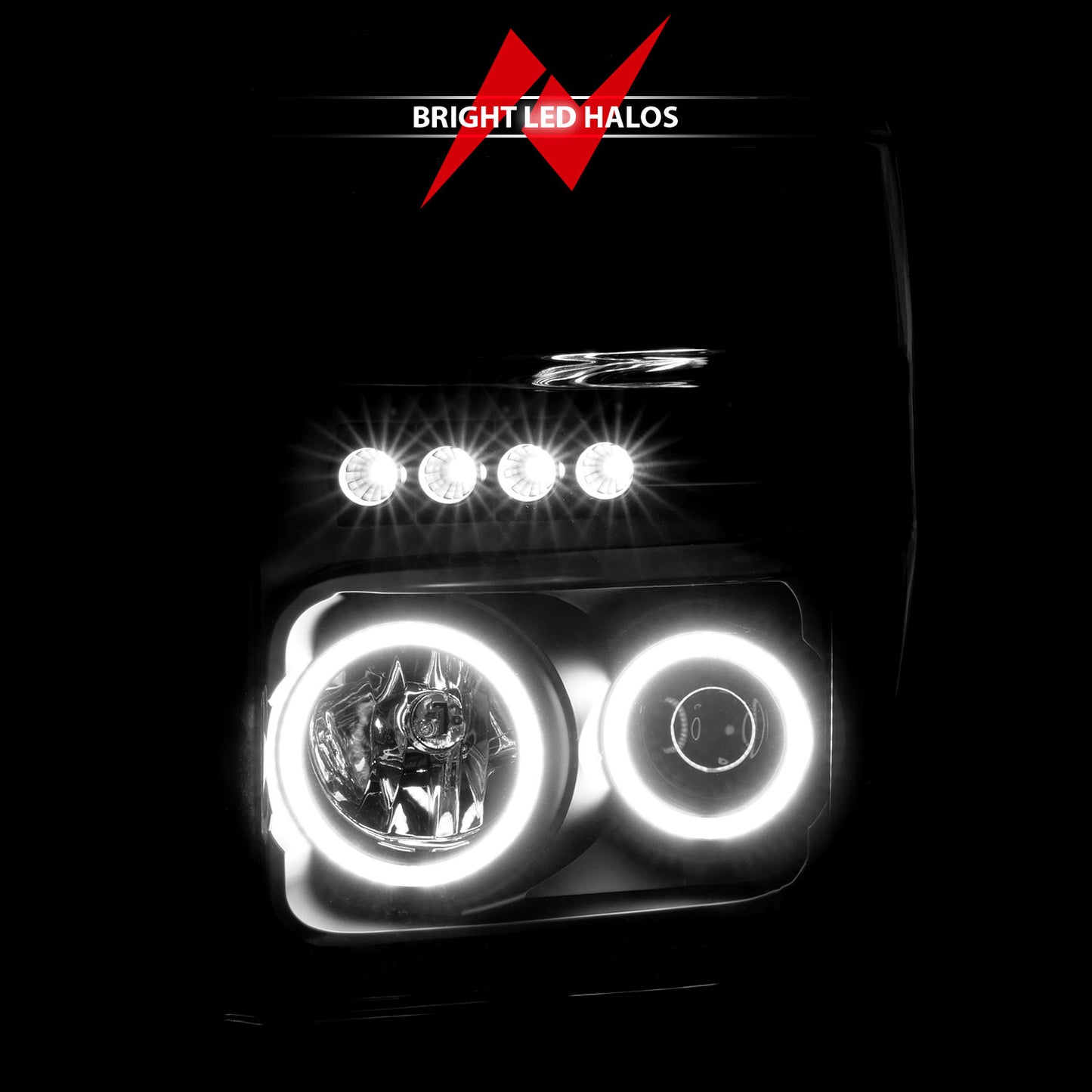 ANZO USA Projector Headlight Set w/Halo - Clear Lens - Black Housing - Pair - CCFL