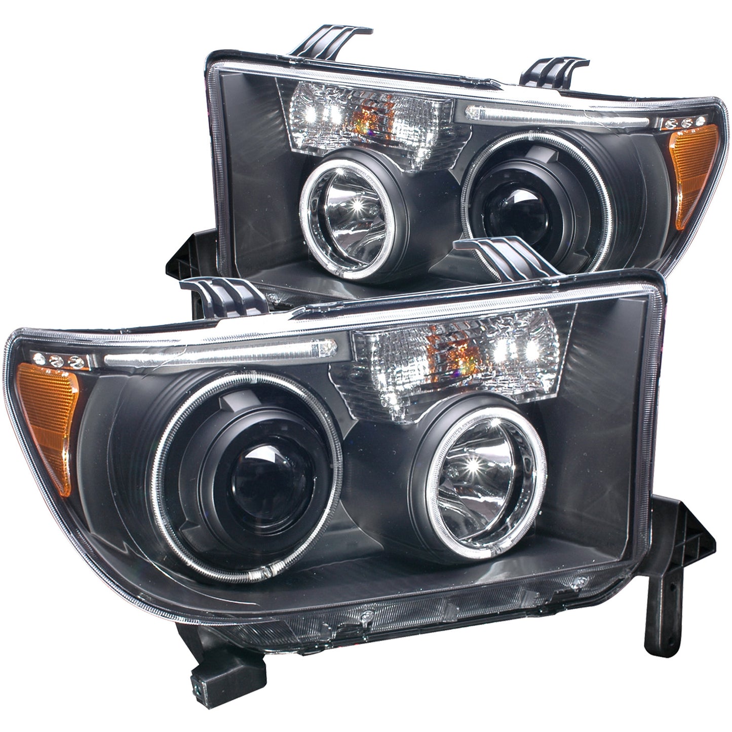 ANZO USA Projector Headlight Set w/Halo - Clear Lens - Black Housing - Pair - CCFL - Not For Use w/Leveling Headlights