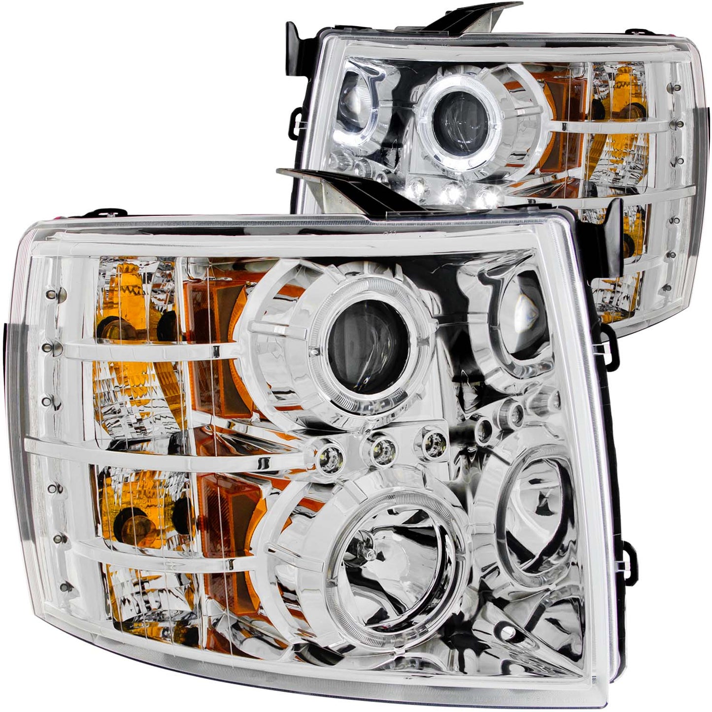 ANZO USA Projector Headlight Set w/Halo - Clear Lens - Chrome Housing - Pair