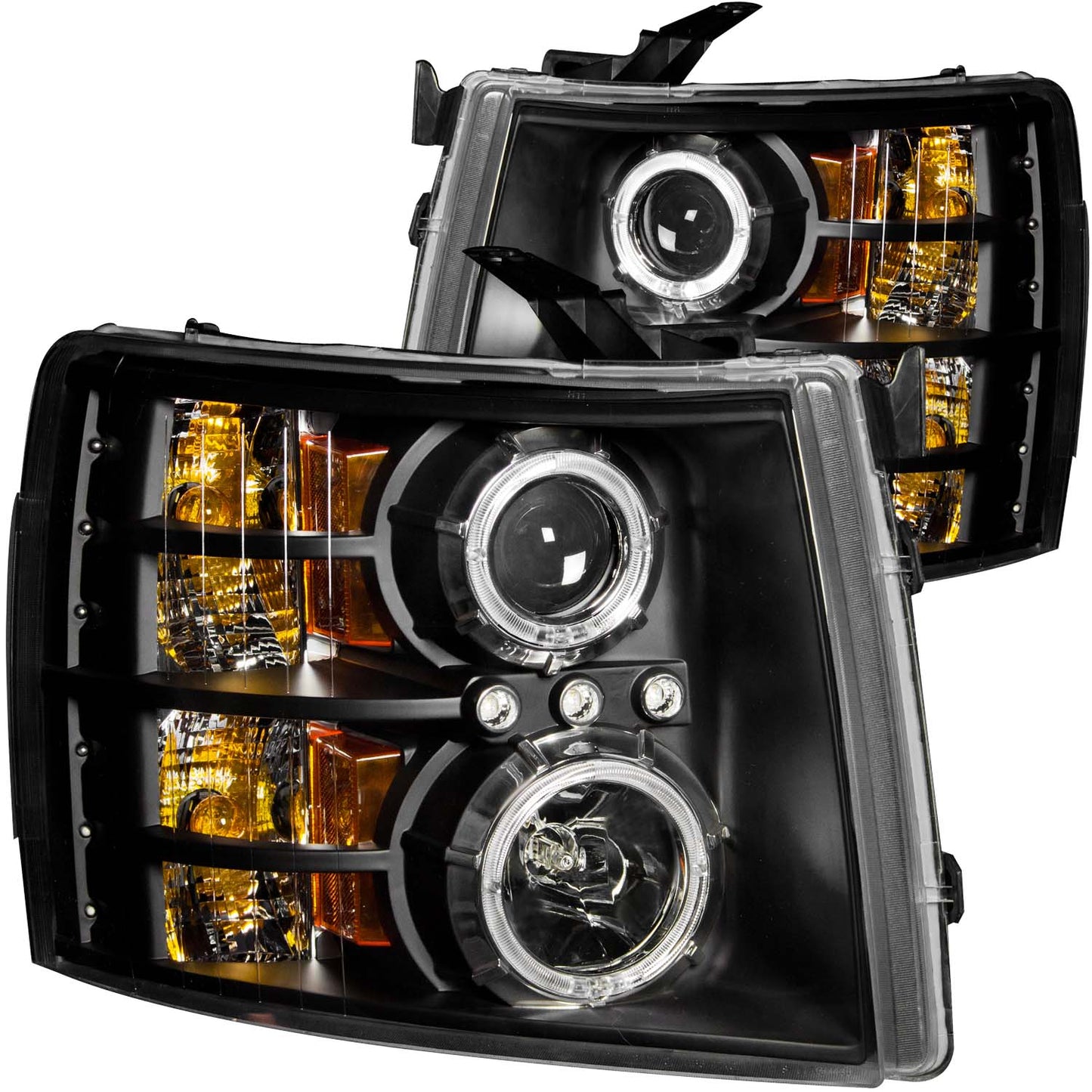 ANZO USA Projector Headlight Set w/Halo - Clear Lens - Black Housing - Pair