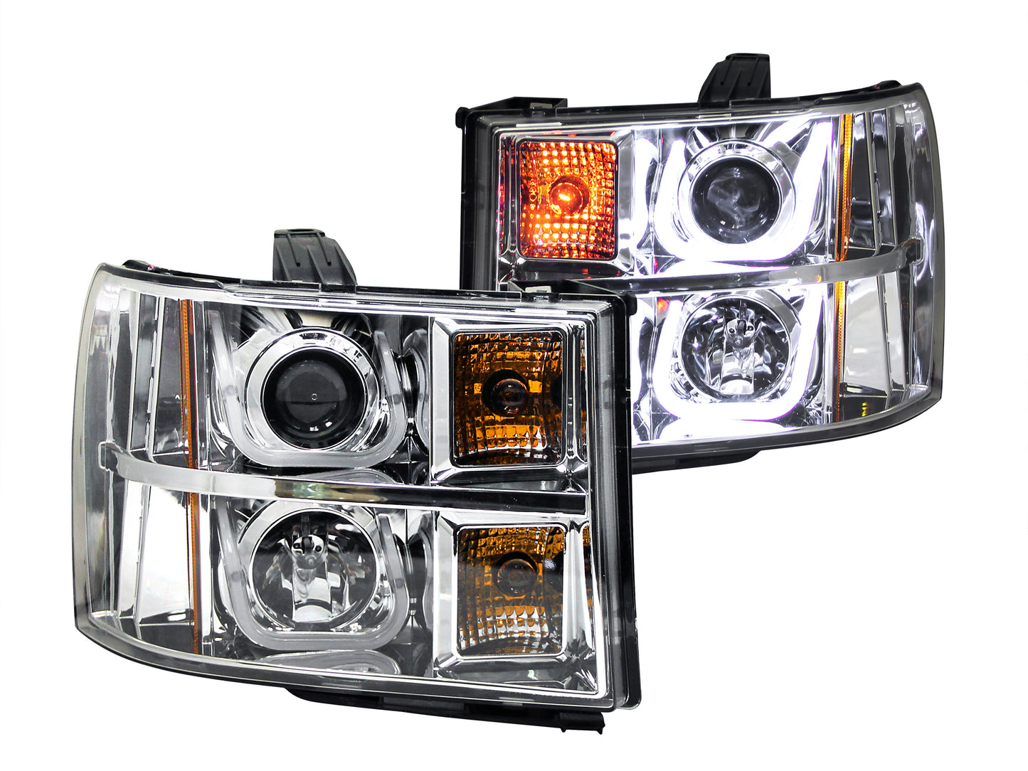 ANZO USA Projector Headlight Set - Clear Lens - Chrome Housing - Pair - w/U-Bar