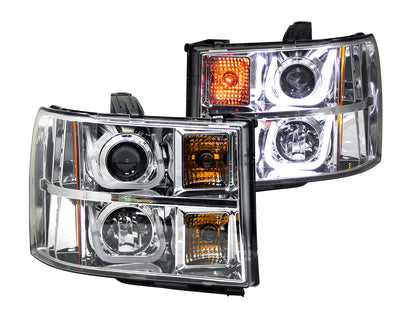 ANZO USA Projector Headlight Set - Clear Lens - Chrome Housing - Pair - w/U-Bar